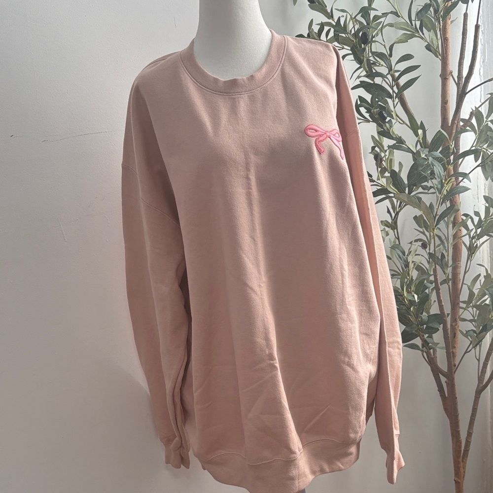 Blush Pink Sweatshirt with Bow Accent